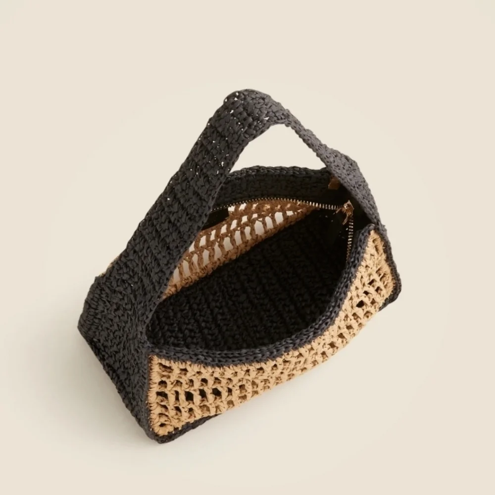 New! J. Crew Paros Open Weave Straw Bag with Horseshoe Charm